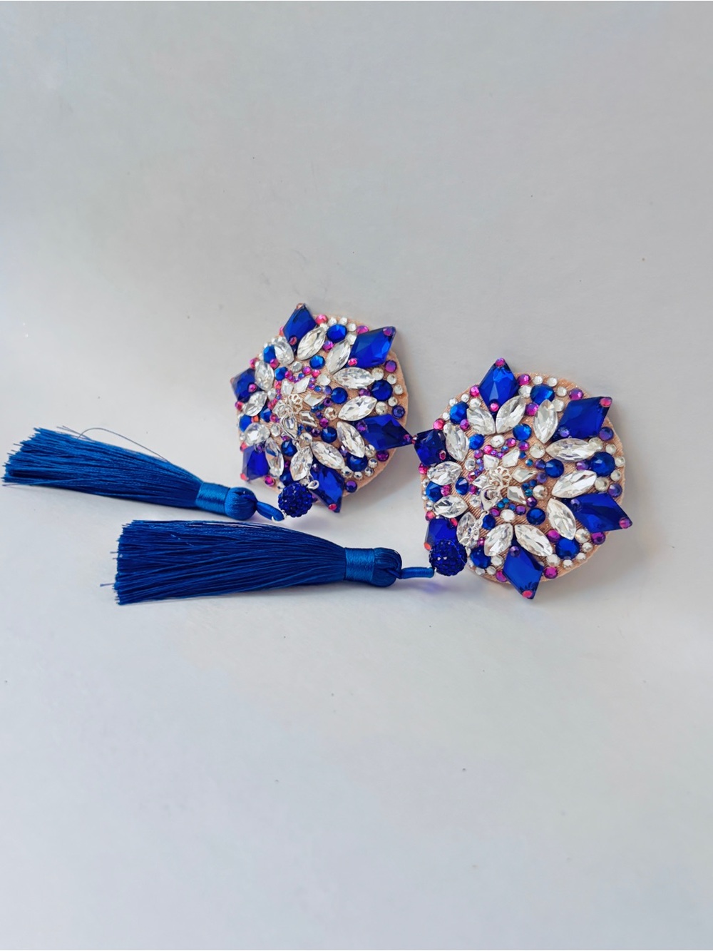Blue and Purple Rhinestone Reusable Pasties with Removable Tassels